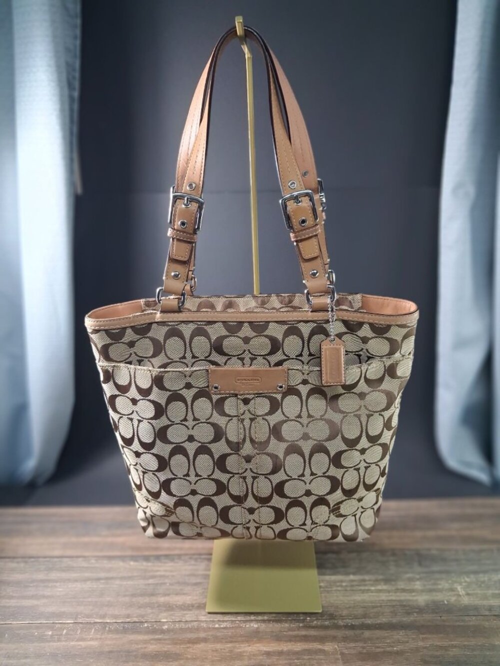 COACH Signature Tote Hamptons Lunch Bag Khaki Brown Canvas Leather Y2K Purse